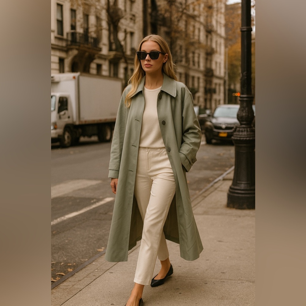 Mallia Sage Oversized Lightweight Wool Trench Coat